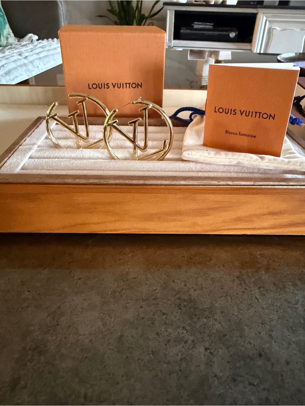 Louis Vuitton Gold-Tone LV Logo Hoop Earrings
